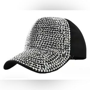 Black and Sliver Rhinestone Trucker Baseball Cap adjustable size